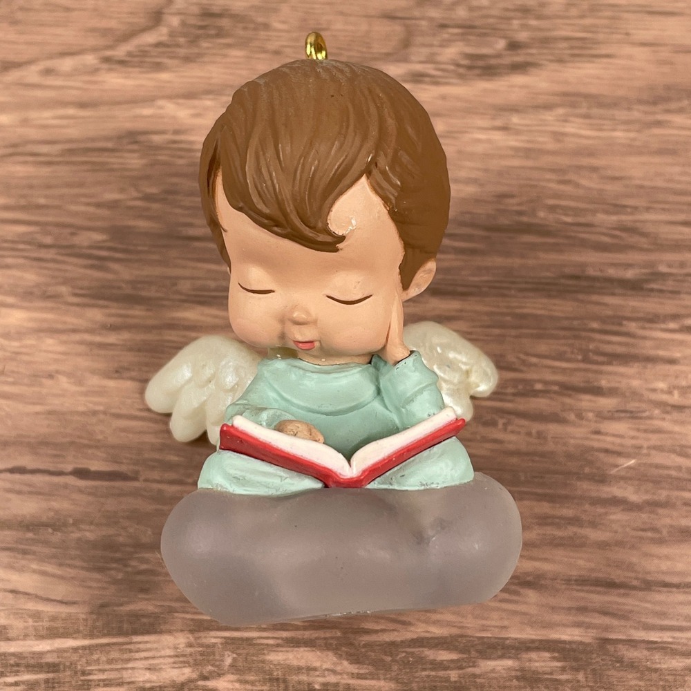 Hallmark Angel Joy Ornament Reading Book Mary's Angels Cloud Base 1993 Vintage
